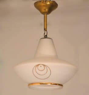 Suspension en verre blanche et dorée