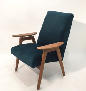 Fauteuil J. Smidek velours bleu paon