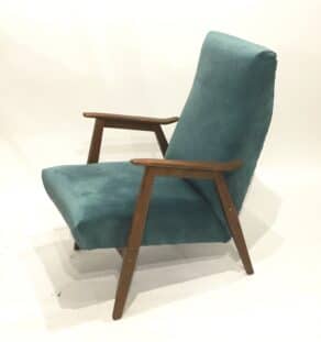Fauteuil tchèque années 60 velours bleu-vert