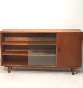 Bibliothèque vitrine en teck longue