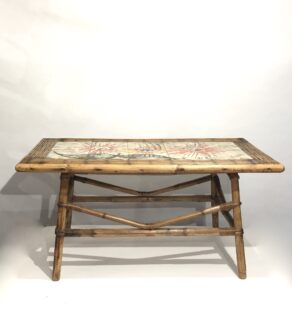Table basse rotin et céramique