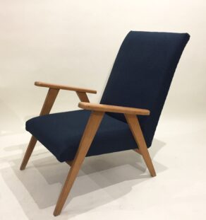 Fauteuil compas retapissé bleu
