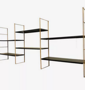 Système d'étagère murale en métal noir et doré