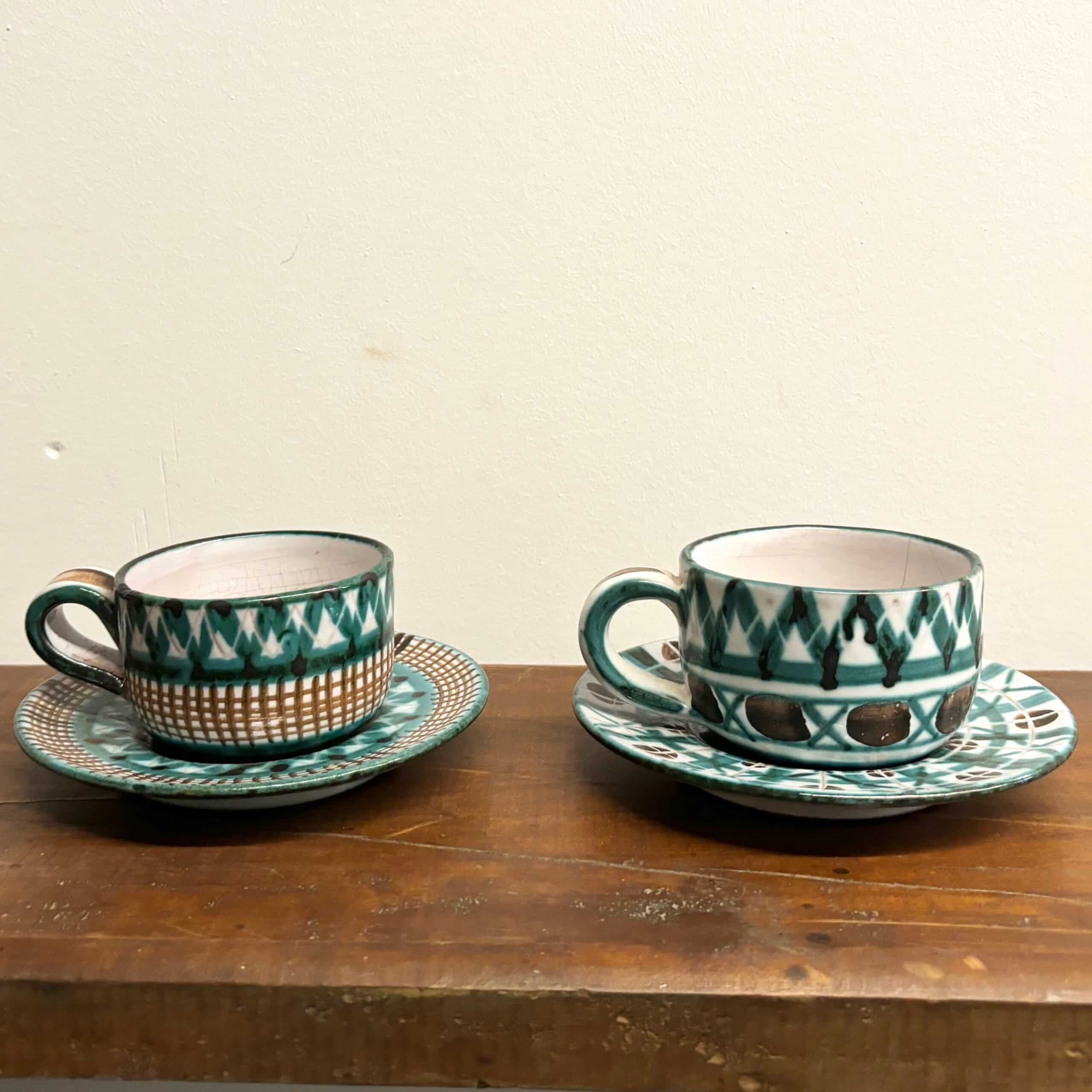 Duo Tasses Et Sous-tasses Apilco – Céramique Blanche – Décor Bicentenaire Révolution – Occasion