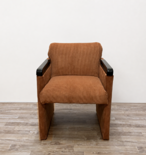 Paire de fauteuils années 80 en velours côtelé terracotta